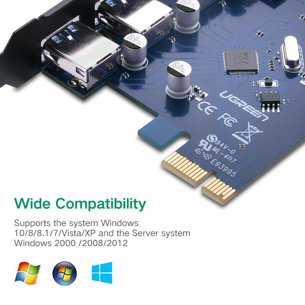 UGREEN PCI Express 3-Port USB 3.0 Card Gigabit LAN Adapter Converter for Desktop PC