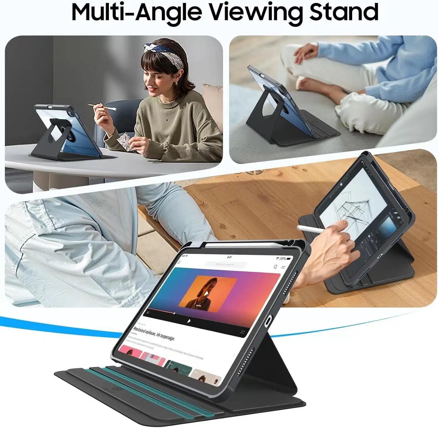 Acrylic 360 Rotation Case for iPad Air 11 Inch Transparent Clear Pencil Holder Cover
