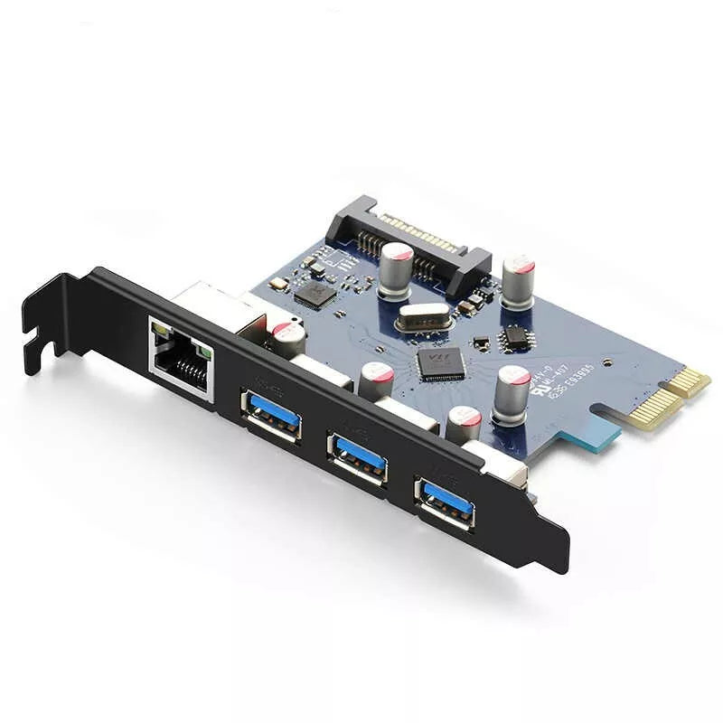 UGREEN PCI Express 3-Port USB 3.0 Card Gigabit LAN Adapter Converter for Desktop PC