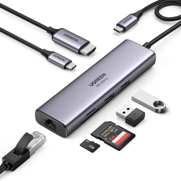 UGREEN CM512 60515 7-in-1 USB-C Hub 4K HDMI 100W PD Gray