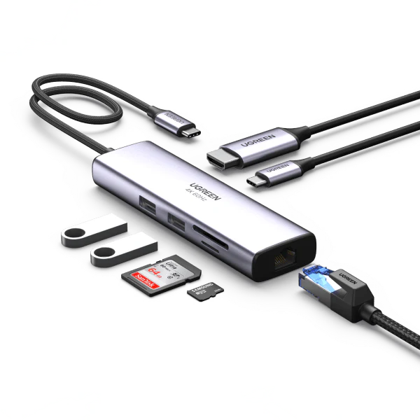 UGREEN CM512 60515 7-in-1 USB-C Hub 4K HDMI 100W PD Gray