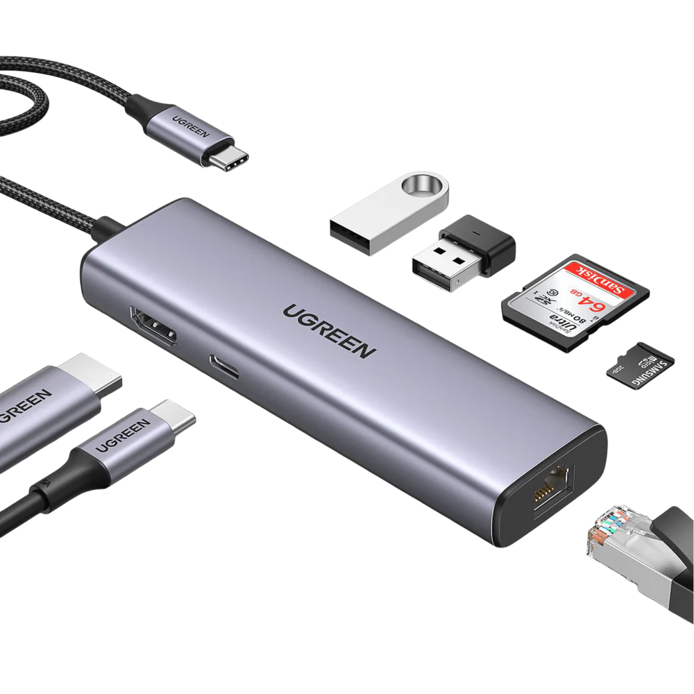 UGREEN 90568 7-in-1 USB-C Hub 4K HDMI 100W PD Gigabit Ethernet SD/TF Card Reader
