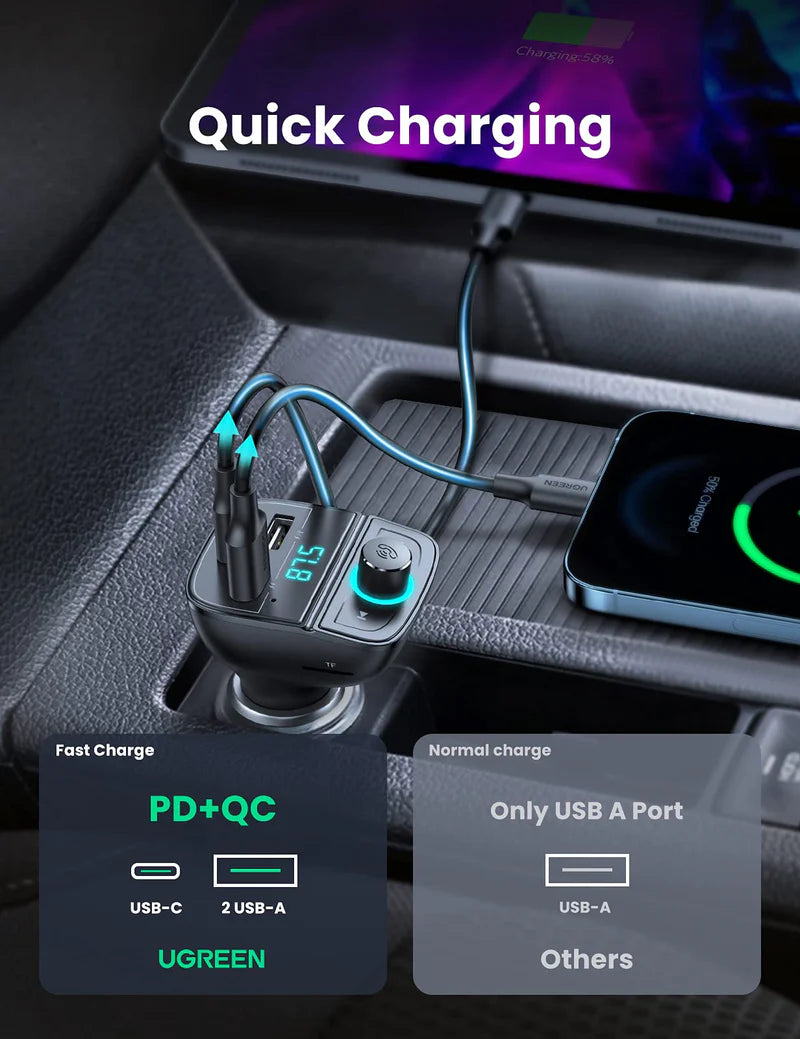 UGREEN CD229 80910 Bluetooth FM Transmitter Car Charger PD 20W QC 3.0