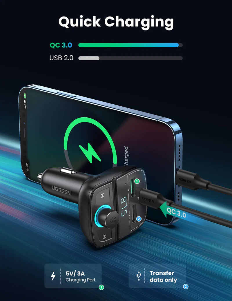 UGREEN CD229 80910 Bluetooth FM Transmitter Car Charger PD 20W QC 3.0