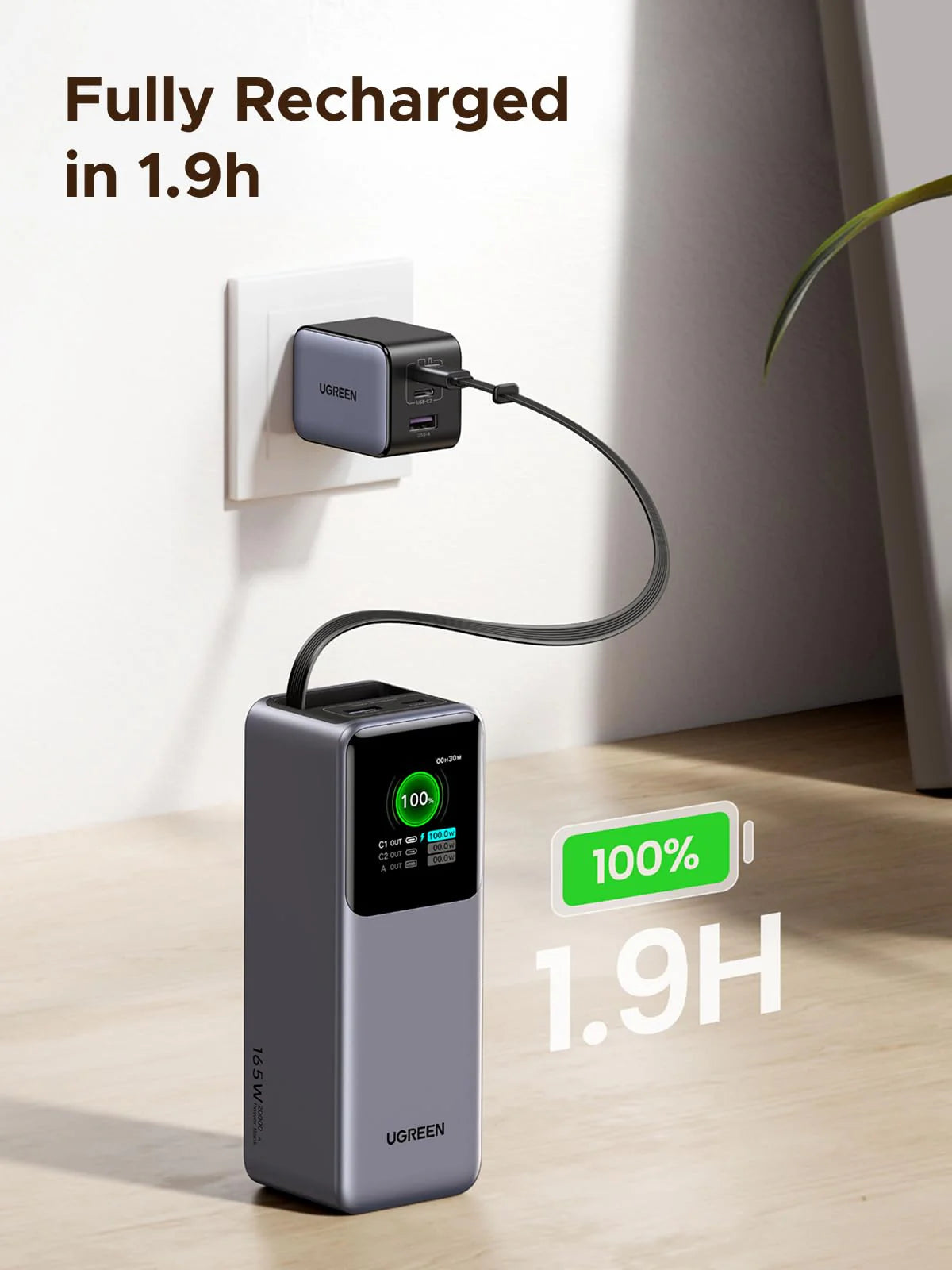 UGREEN PB726 55987B 20000mAh 165W Laptop Power Bank with Retractable Cable