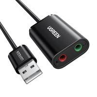 UGREEN US205 30724 USB 2.0 External Stereo Sound Card Adapter 3.5mm Headphone Microphone Jack