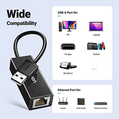 UGREEN CR110 20524 USB to Ethernet Adapter RJ45 Wired LAN Adapter 100Mbps
